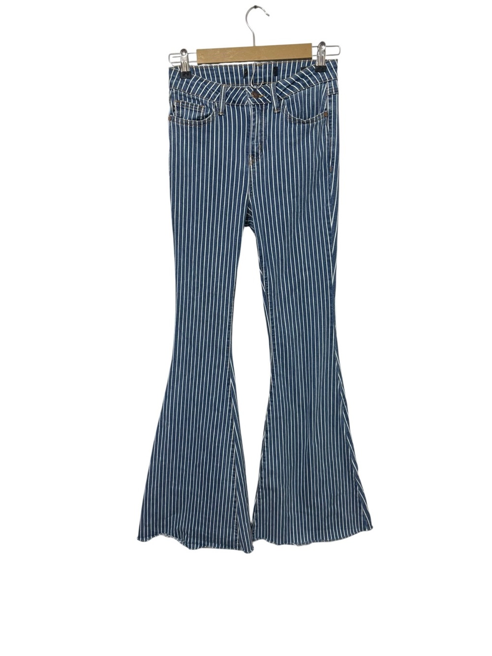Judy Blue Size 3 Super Flare Blue White Pinstripe Jeans Boho Hippie Y2K Western